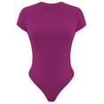 thumbnail image 4 of LUXUR Combinaison Femme Manches Courtes T-Shirt Body Col Rond Hauts Justaucorps Décontractés Couleur Unie Rose Rouge S, 4 of 4