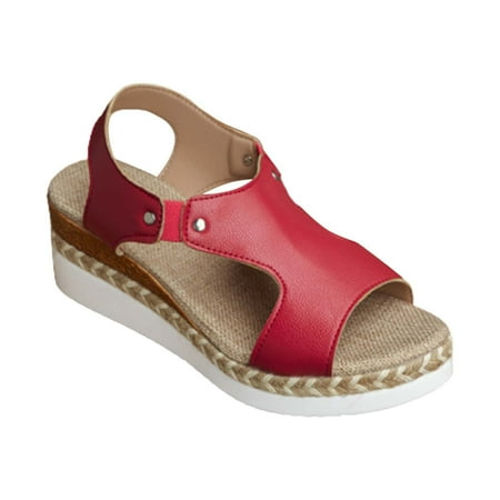 

NOKIO Wedges Sandals for Women Casual Side Hollow Leather Stretch Flat Rome Shoes Ladies Summer Fashion Sandals