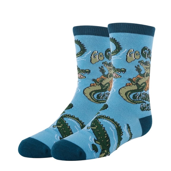 Kids Funny Alligator Crazy Silly Crew Socks, Novelty Cotton Socks for Boys & Girls, Go Green, Size 1-5