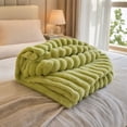 thumbnail image 3 of Striped Bubble Faux Rabbit Fur Throw Blanket,60"x80",Ultra Soft,Luxury Ribbed Faux Fur Throw,Thick Warm Textured Blanket,Cozy Fluffy Reversible Polyester for Bed,Couch,Chair,Sofa,Green, 3 of 6