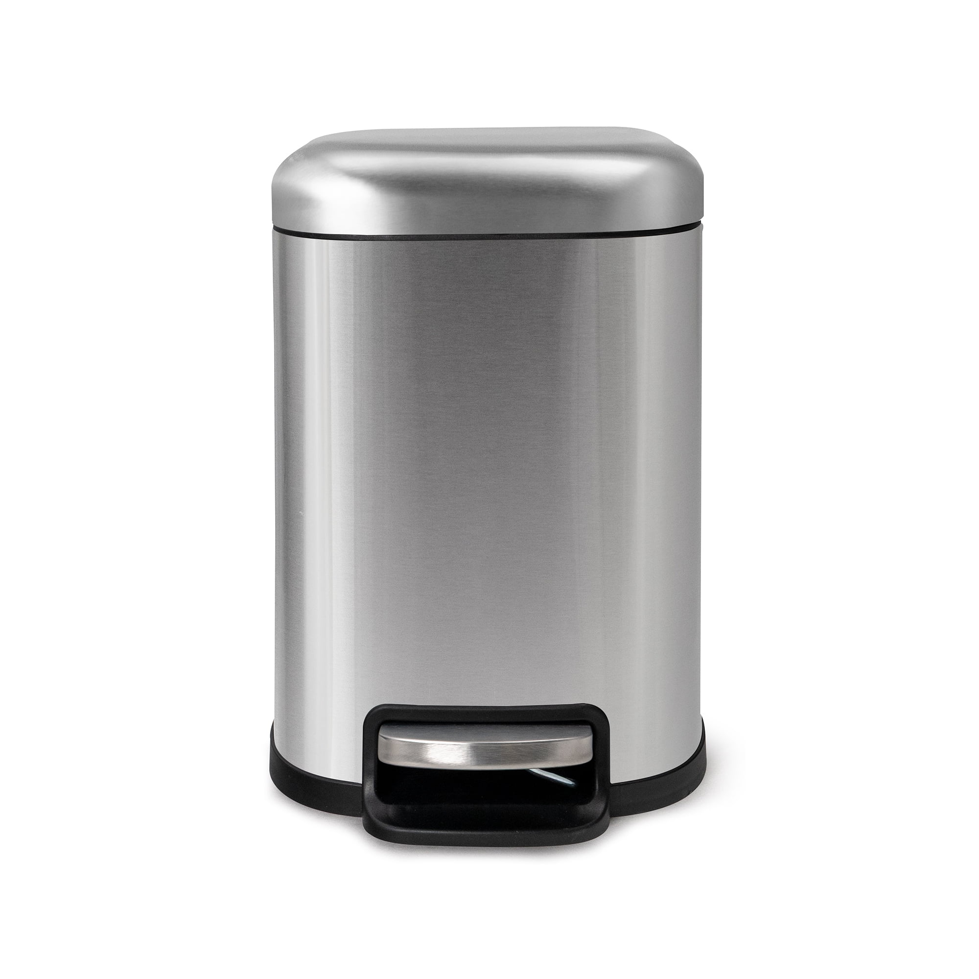 Acento Cubo Square Step Trash Can, 1.6 Gallon Compact Bathroom Waste Bin with Soft Close and Stay Open Lid, Removable Inner Bucket, Brushed Stainless Steel