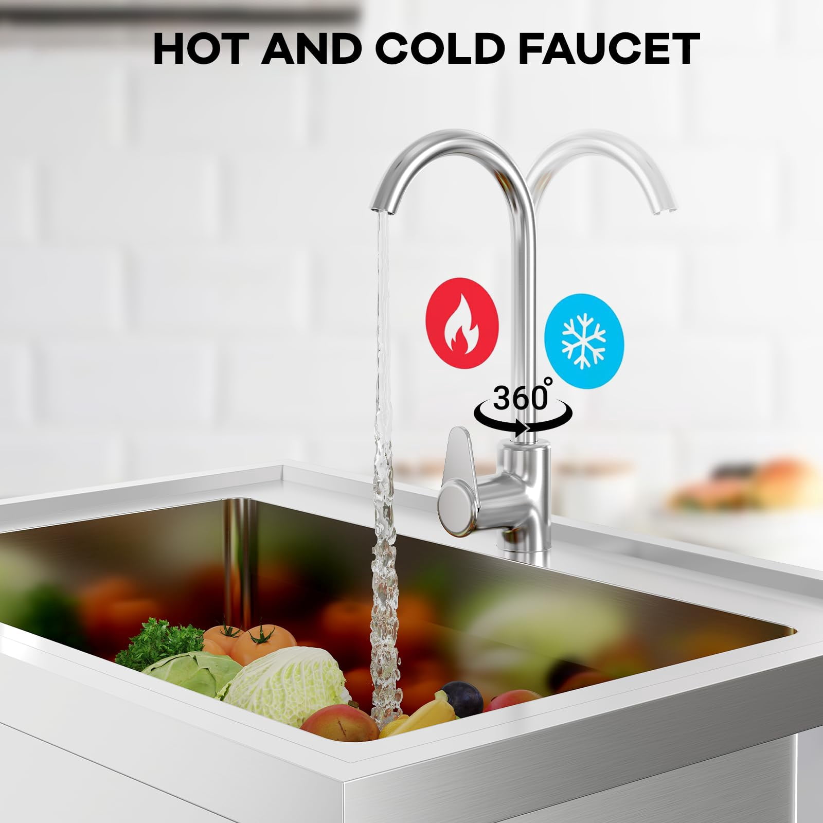 Utility Sink, Freestanding Single Bowl Laundry Sink with Hot and Cold Water, Stainless Steel Sink with Storage Shelf for Kitchen and Bathroom
