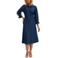 thumbnail image 2 of Vestido de mezclilla para mujer Inspire Chic, ajuste holgado, manga 3/4, con botones, midi, color azul oscuro, 2 of 6
