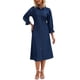 thumbnail image 2 of VESTIDO DE MEZCLILLA PARA MUJER INSPIRE CHIC, CORTA HOLGADA, MANGA 3/4, CIERRE DE BOTONES, LONGITUD MIDI, DENIM, TALLA S, AZUL OSCURO, 2 of 6