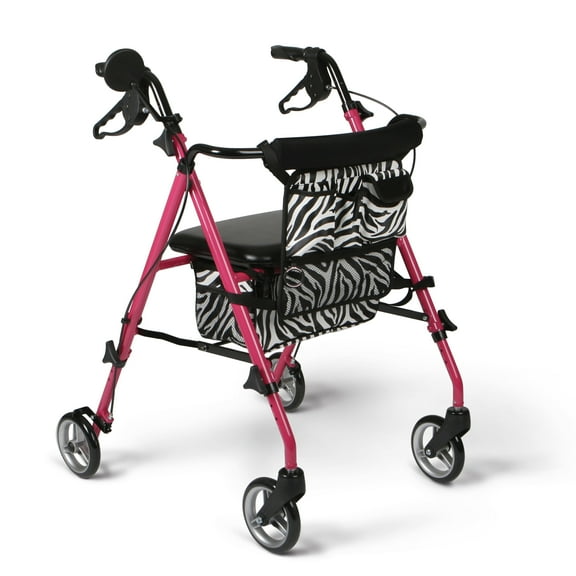 Medline Rolling Walker, Folding Rollator with Seat and 6-In Wheels, Lightweight, Posh Pink, 250 lb Weight Capacity, Aluminum, Cosmetic Mirror