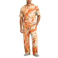 thumbnail image 2 of CCRFTGI Men Pajama Set Short Sleeve Loungewear Lightweight Soft Gradient Sleepwear Long Pants with Pockets Earthy Yellow M, 2 of 6
