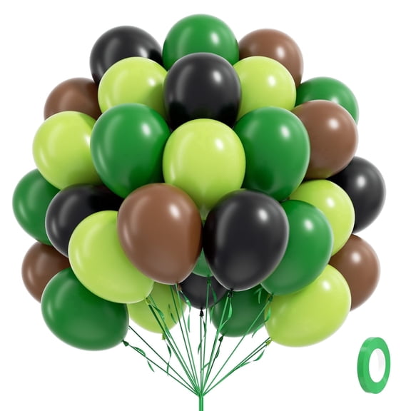 Green and Brown Balloons, 60pcs 12inch Brown Black Dark Lime Green Balloons for Baby Shower Birthday Party Decorations