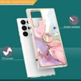 thumbnail image 4 of Case Compabible with Samsung Galaxy S22 Ultra 6.8" 2022, Hard PC Back & TPU Bumper 360° Ratating Metal Ring [Kickstand] Shockproof & Anti-scratch Luxury Fashion Marble Pattern Case, Pink, 4 of 6