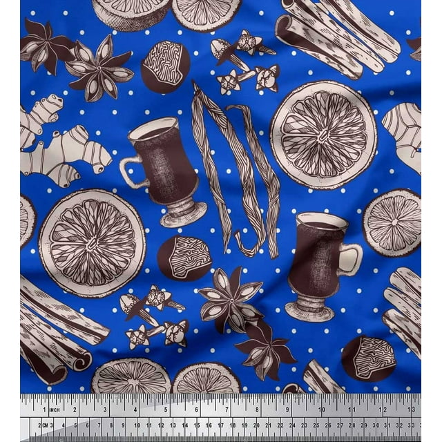 Soimoi Rayon Fabric Dot,Spices & Cups Printed Fabric 1 Yard 42 Inch Wide