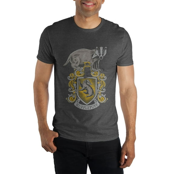 Harry Potter Hogwarts House of Hufflepuff Crest & Badger Men's Black Tee T-Shirt Shirt-Medium