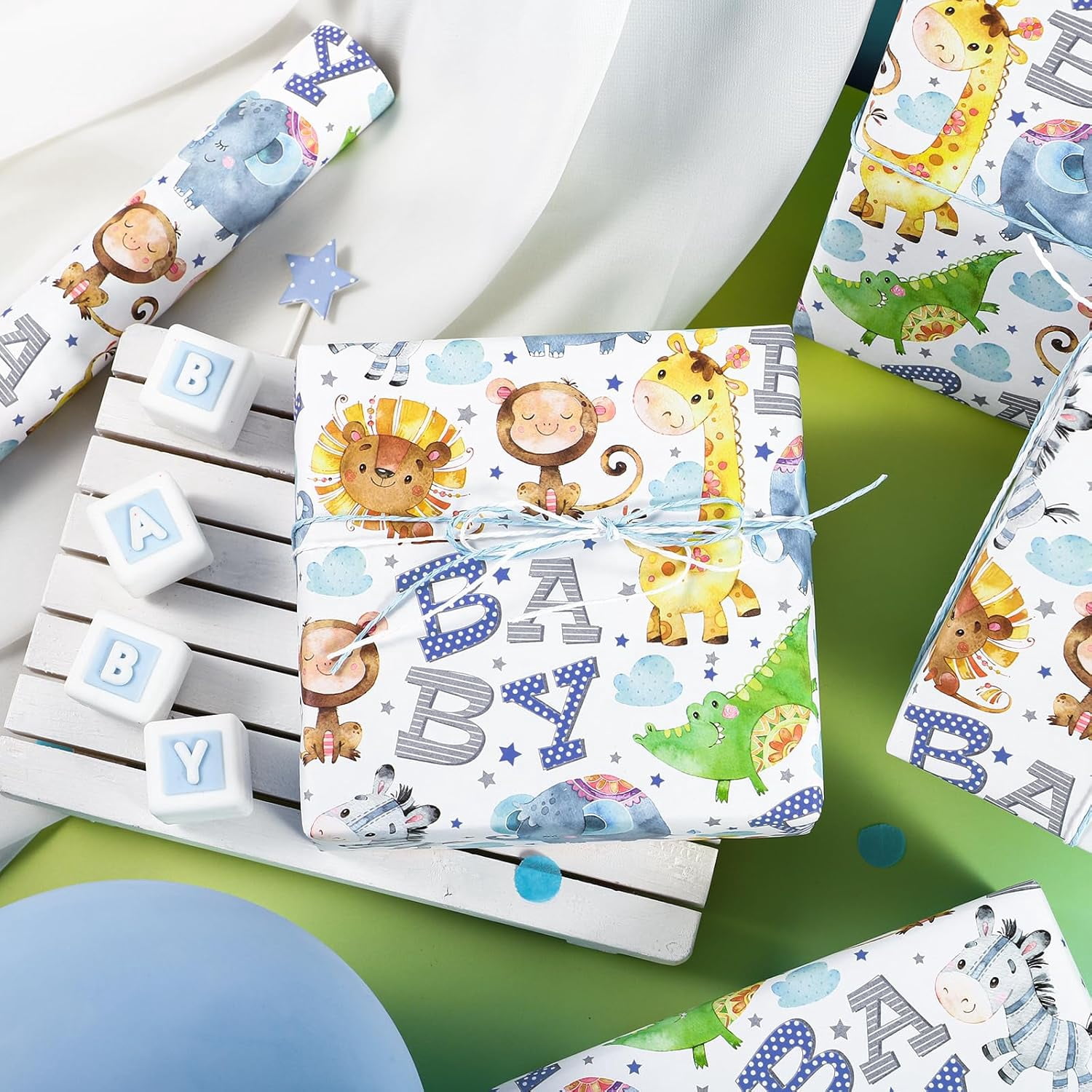 Kraft Baby Shower Wrapping Paper Roll - Mini Roll - 17 Inch x 16.5 Feet - Cute Animal Wrapping Paper for Baby Shower, Kids Girls Birthday Birthday