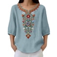 thumbnail image 4 of Guluxicc 3/4 Length Sleeve Womens Tops Summer Casual V Neck Cotton Linen T Shirts Boho Embroidery Blouse Comfy Loose Tunic Top, 4 of 8