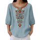 thumbnail image 4 of Neewe Women's Embroidered Tops 3/4 Sleeve Traditional Boho Shirts for Women V Neck Peasant Tunic Blouses, 4 of 8