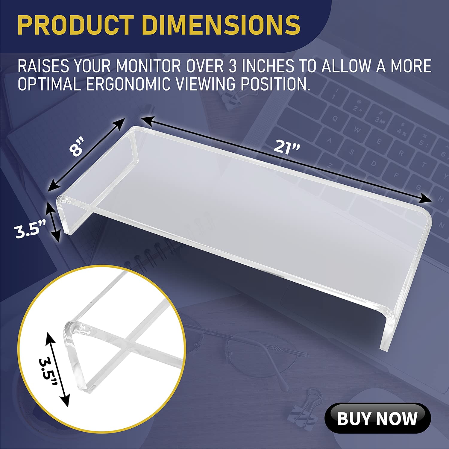 Dasher Products Acrylic Laptop Stand with Matching Pen Holder, Contemporary Design, Ergonomic Viewing Position, Raises Monitor 3 inches, 12mm Thick Clear Acrylic, No More Clutter