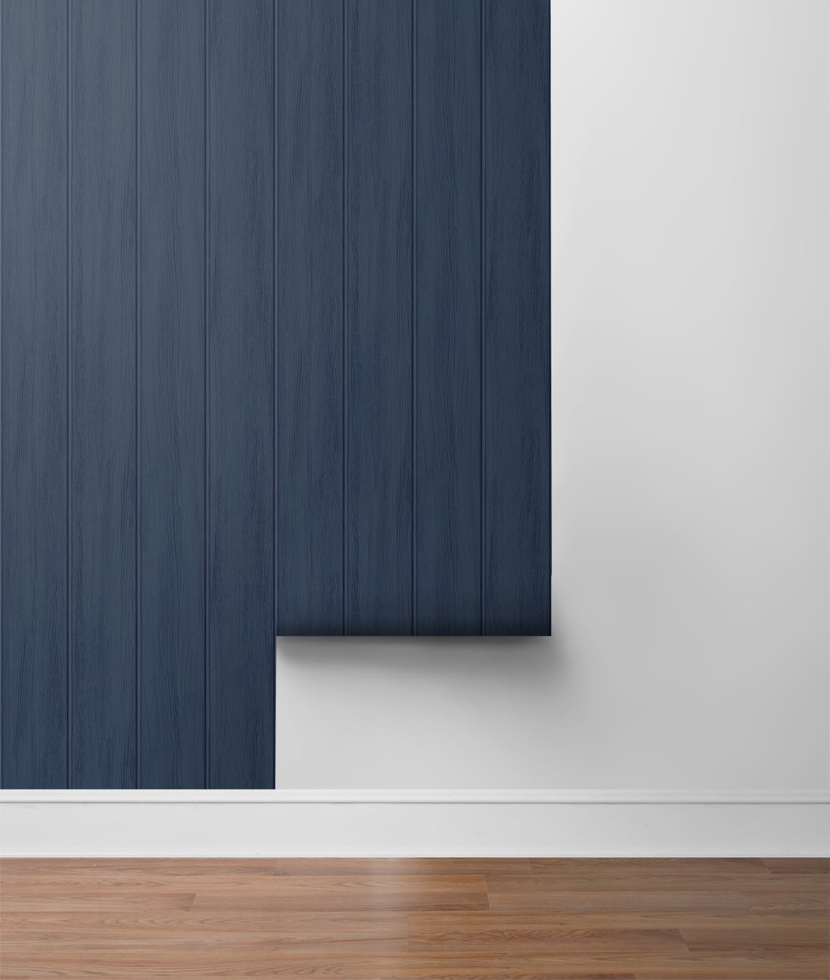 Seabrook Designs Naval Blue Faux Wood Panel Prepasted Wallpaper