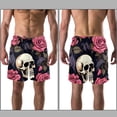 thumbnail image 3 of luoweisi Men's Beach Shorts Quick Dry Swim Trunks with Mesh Lining Roses and Skull S, 3 of 5