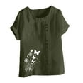 thumbnail image 4 of Shirts for Women under $5 Short Sleeve Round-Neck Floral Printed T-shirt Army Green, 4 of 4
