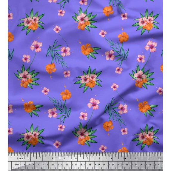 Soimoi Cotton Duck Fabric Leaves & Floral Decor Fabric Printed Yard 42 Inch Wide