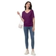 thumbnail image 6 of Womens Solid Short Sleeve V-Neck Boat Neck Dolman Top with Side Shirring Drape Tunic, 6 of 6