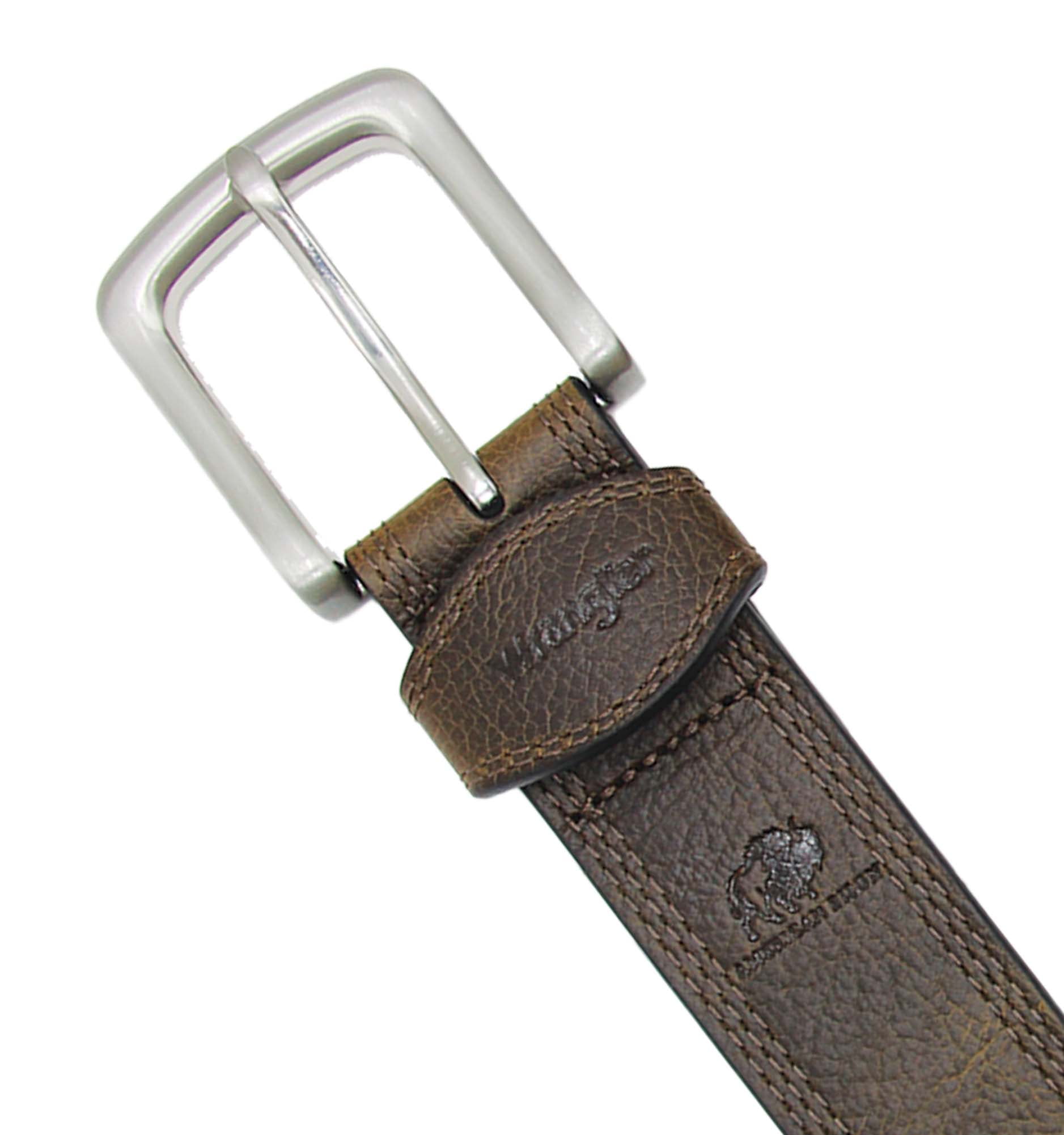 Wrangler Men's Bison Leather Belt with Triple Stitching - River Tan