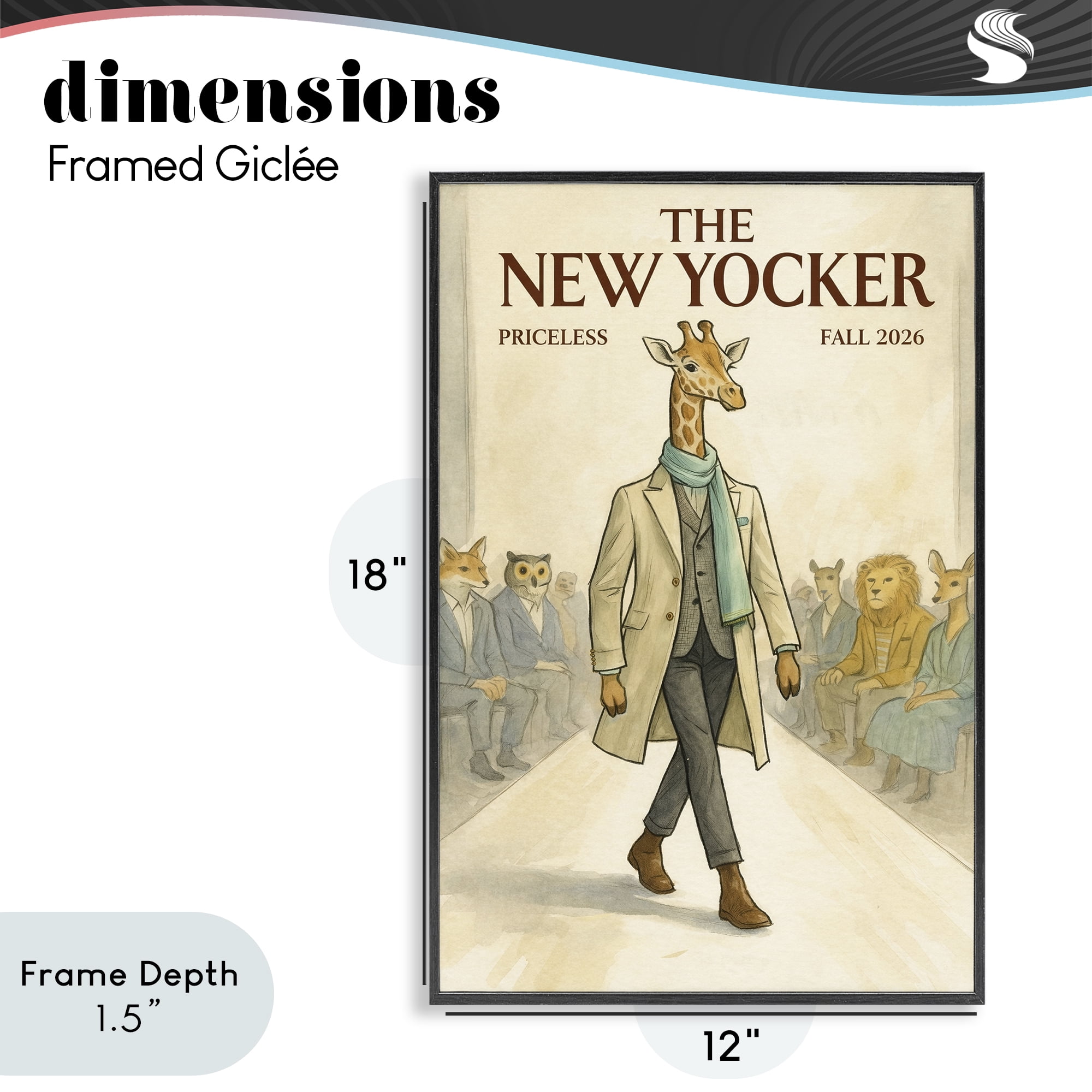 Stupell Industries New Yocker Giraffe Model Black Framed Giclee Art, design by Grotto Studios