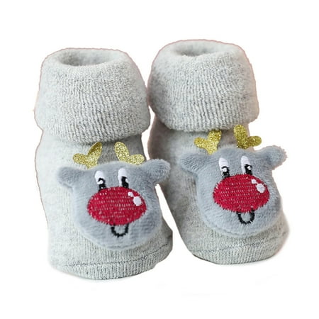 

CANKER Baby Christmas Socks Winter Thick Terry Socks Cartoon Santa Elk Anti Slip Floor Socks Keep Warm for Newborn Kids Boys