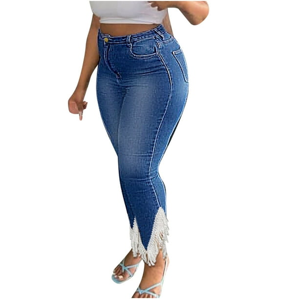 jovati Womens Jeans Size 14 Women Fashion Leisure Pocket Button Trousers  Tassel Pants Denim Jeans Womens Jeans Size 12 Womens Jeans Size 16 Womens