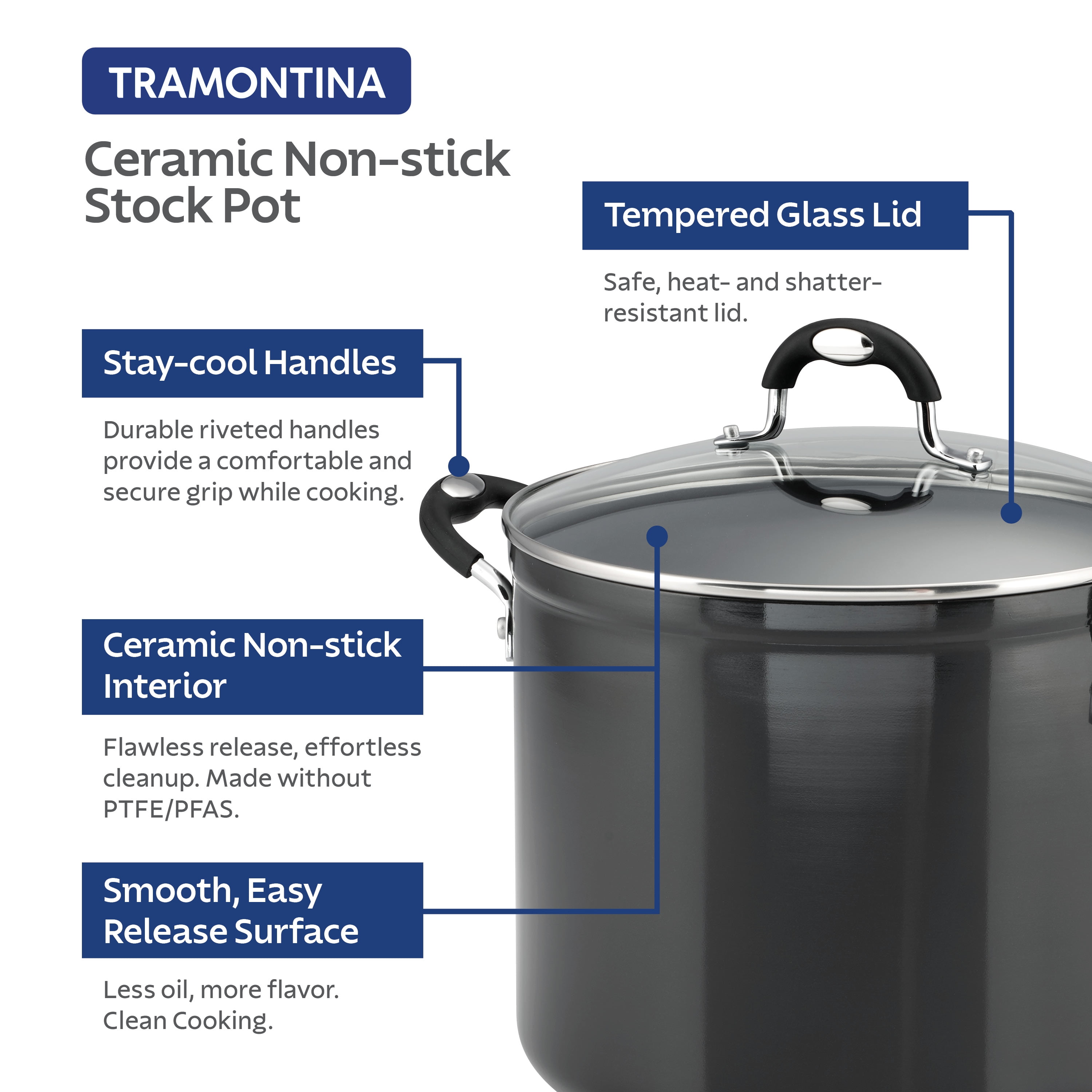 Tramontina 12 Qt Style Gray CR Covered Stock Pot