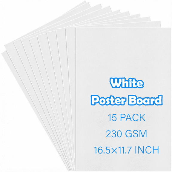 15 Sheets White Poster Board-11.7x16.5inch,230G Thickness Poster Board Bulk,Blank Graphic Display Board for Art Display Board,Classroom Crafts,Presentation Drawing,Exhibits and Notices