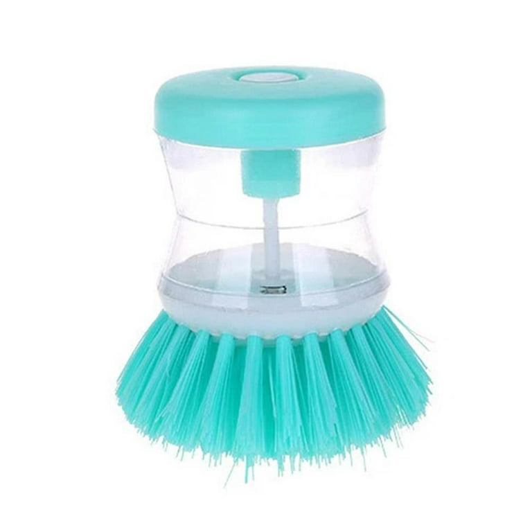 Sugarday Dish Brush with Soap Dispenser Kitchen Scrub Brush with 3 Brush Replacement Heads for Pot Pan Sink Cleaning, Size: 5 in, Blue