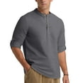 thumbnail image 4 of Iceglad Men Henley Neck Long Sleeve Cotton Linen Shirt Casual Beach Outfit Dress Shirt Dark Grey XL, 4 of 8