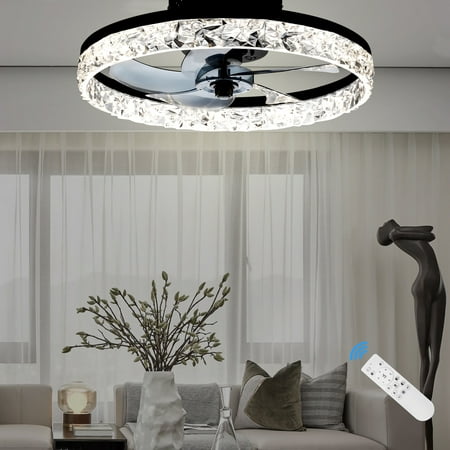 

19.7 Ceiling Fan with Lights Dimmable 5 Reversible Blades 6 Speeds 3 Color Timing with Remote Control Semi Flush Mount Low Profile Fan Black