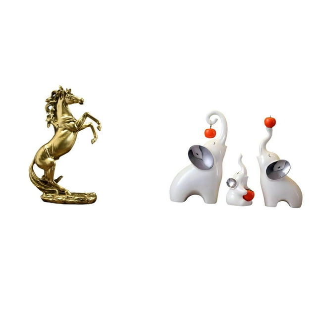 Majestuosas Esculturas Familiares De Equinos Y Elefantes. Elegantes Figuras De Animales Hechas A Mano Para Decoración De Mesas, Hoteles, Salas De Estar, Dormitorios Y Estanterías.