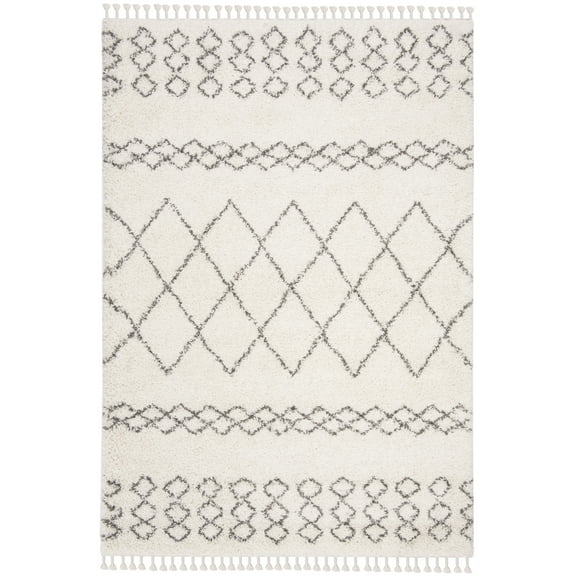 SAFAVIEH Moroccan Fringe Scarlett Geometric Shag Area Rug, Ivory/Grey, 6'7" x 6'7" Square