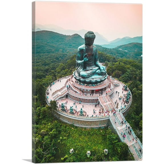ARTCANVAS Tian Tan Buddha Monumental Statue Hong Kong China Canvas Art Print - Size: 26" x 18" (0.75" Deep)