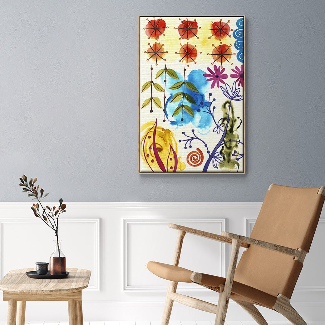 Flower Power II Framed Premium Gallery Wrapped Canvas - Ready to Hang - 17 x 25 - Natural Wood Floating Frame