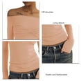 thumbnail image 2 of Long Sleeve Off Shoulder Top Women Elegant Pure Color Slim Fit Mesh Ruched T Shirt Blouse For Party, 2 of 4