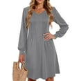 thumbnail image 2 of Women's Solid Color Casual Fashion V-Neck Long Sleeve Mid Length Dress for Spring and Autumn Everyday Wear,Dark Gray,L, 2 of 5