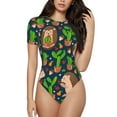 thumbnail image 2 of Uemuo Cute Hedgehogs Cactus Blue Pattern Women's One Piece Short Sleeve Swimsuit Rash Guard Surfing Modest Quick-drying Swimsuit Beach Essentials-Small, 2 of 9