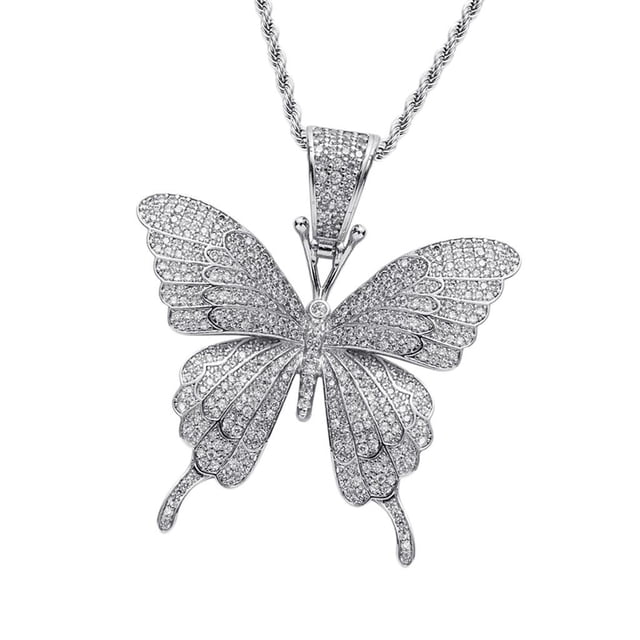 Collar de Hip Colgante de Mariposa Chapado en dieciocho , Colgante de Navidad de Circonio , Collar de Gargantilla de Navidad, Jo Plata