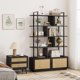 thumbnail image 1 of 71 - pulgada de altura 5 - tier estante industrial con rattan gabinete, metal frame, 4 abiertos estantes, y 1 door para sala de estar o dormitorio (negra), 1 of 8
