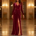 thumbnail image 2 of QATAINLAV Red Velvet Dresses for Women Slit Wedding Guest Bridesmaid Dress Long Sleeve Bodycon Maxi Formal Dresses M, 2 of 10