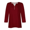 thumbnail image 5 of Blmnix Women's Fall Tops V-Neck Wine Polo Shirts for Women Ornamental Buckle 3/4 Sleeve Tops, 5 of 5