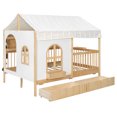 thumbnail image 6 of Harper & Bright Designs House Platform Bed with Bookshelf and LED Strip, Full Size Wood Canopy House Bed with High Fence, Playhouse Tent Platform Bed Frames with Storage Drawers, Natural, 6 of 17