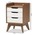 thumbnail image 3 of Baxton Studio Brighton Mid-Century Modern White and Walnut Wood 3-Drawer Storage Nightstand, 3 of 17