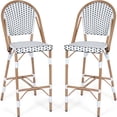 thumbnail image 7 of DELMANGO Bar Stool Set of 2 with Wood Print Finish French Counter Height Patio Rattan Bar Stool Chairs for Porch Garden Indoor Kitchen, White/Black, 7 of 7