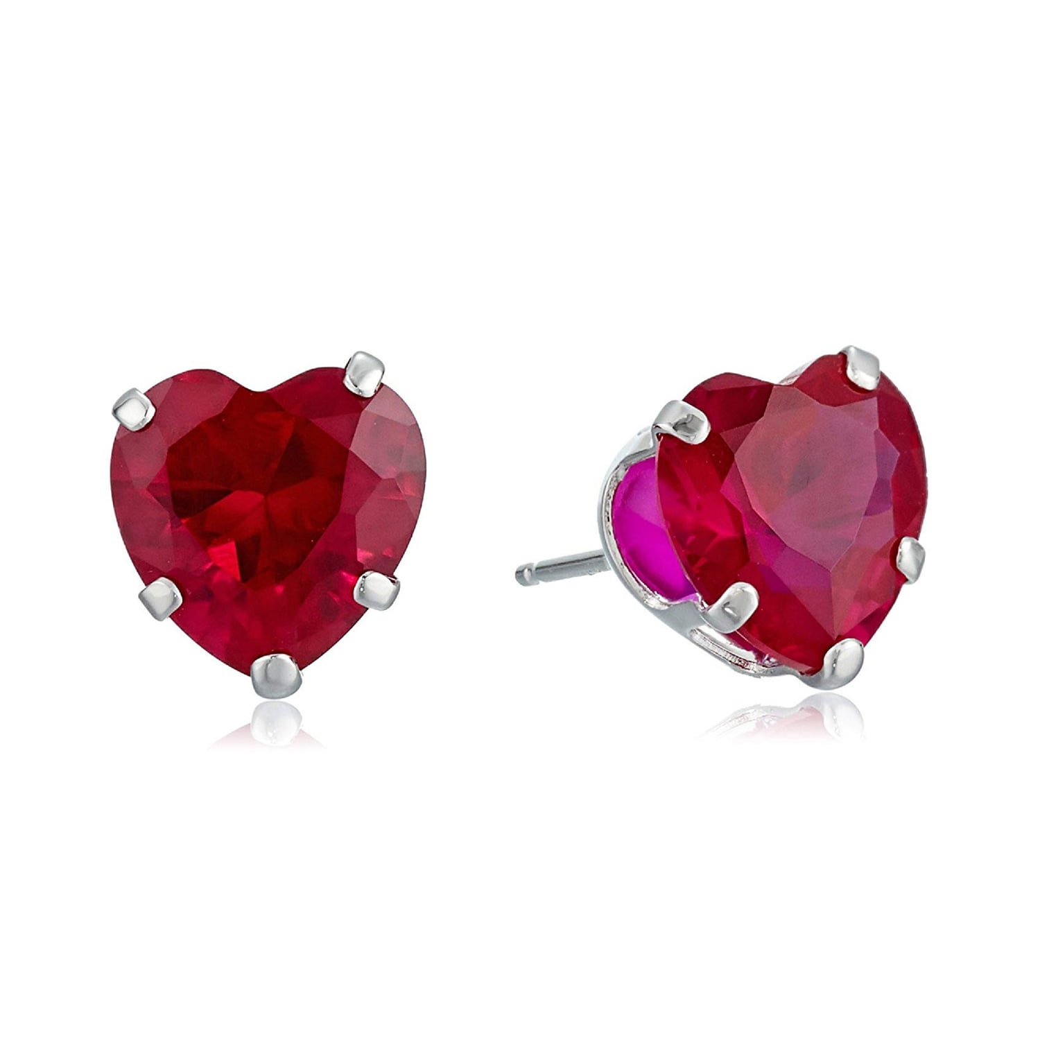 Paris Jewelry 14k White Gold Plated 3 Carat Heart Created Ruby Stud Earrings
