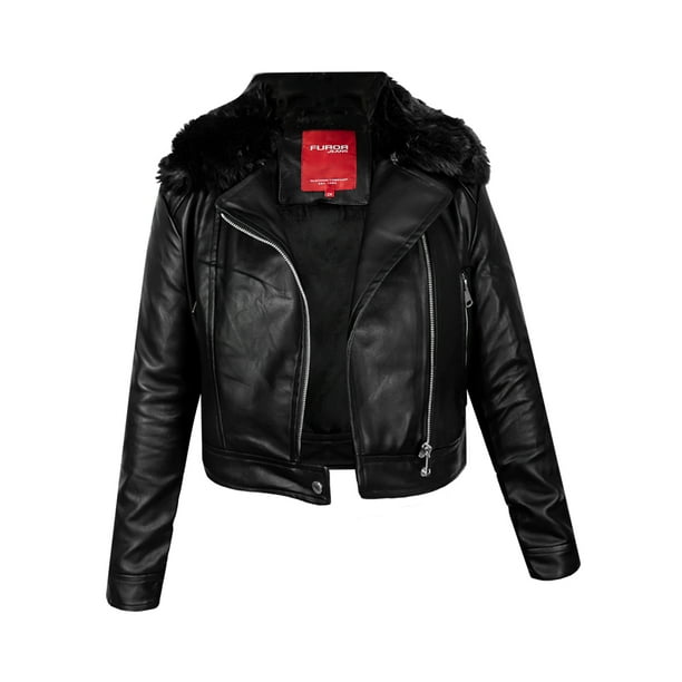 CHAMARRA PARA DAMA DE VINIPIEL CON CUELLO DE PELUCHE MARCA FUROR