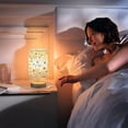 thumbnail image 4 of Flowers Pattern Desk Lamp, Small Bedside Table Lamp - Classic Wood Base With Flaxen Fabric Shade, Lamps For Night Stands, Simple Nightstand Light For Bedroom, Office, Desk, 4 of 11