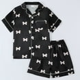 thumbnail image 3 of Gunia Girl Pajamas Satin Pajama Short Sleeve With Buttons Silk Feel Comfortable Nightwear Outfit Sleepwear Black 4-5 Years, 3 of 3
